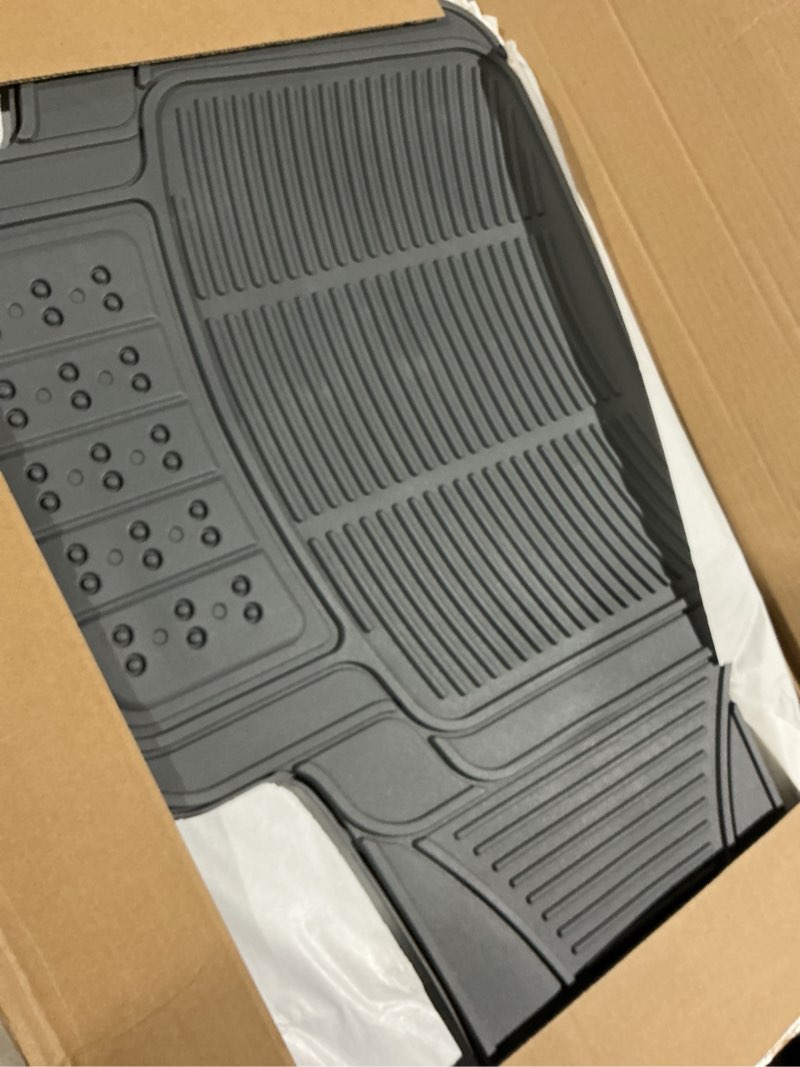 Condition photo showing Good Condition for Amazon Basics Universal PVC Faux Rubber Car Floor Mats, All Weather Protection, Waterproof Flexible Trim to Fit for 95% Automotive SUV Sedans Trucks, Charcoal Pure Grey Solid Gray, Pack of 3