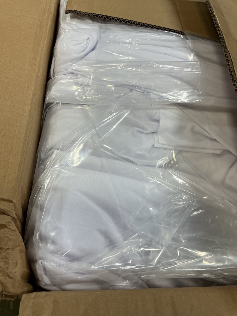 Condition photo showing New/Like New for Outpain 12 Pack Spandex White Round Tablecloths for 72 inch Table, Stretchy 132inch Fitted 6FT Round Table Cloths, Wrinkle Free Table Cover with Skirt for Wedding Party Dining Banquet