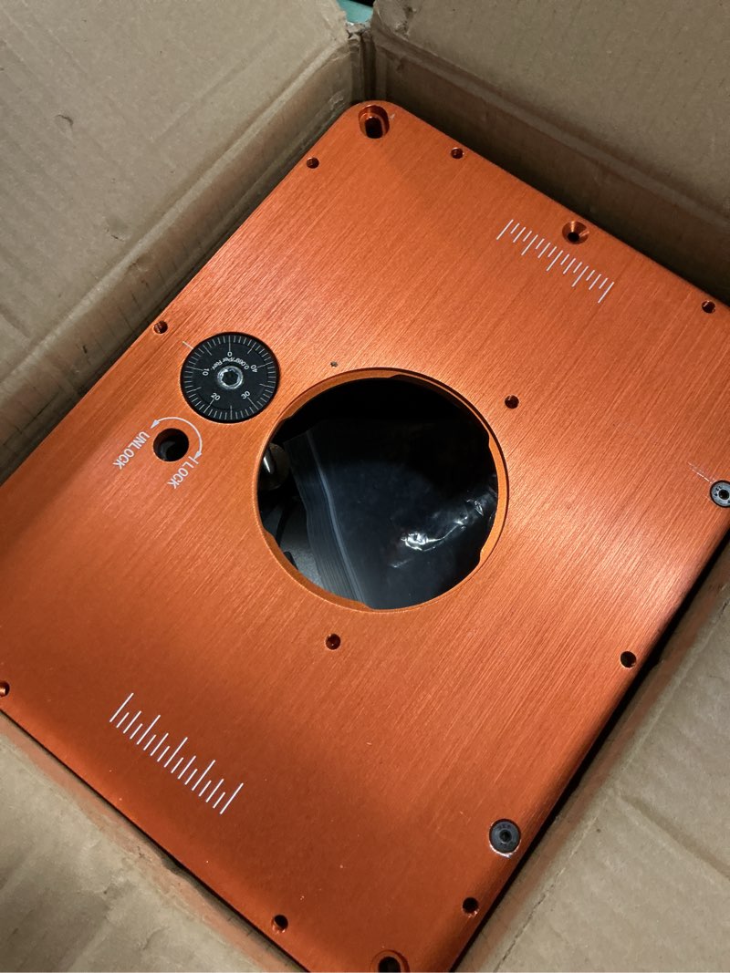 Condition photo showing As Is for O'SKOOL Router Lift Systems for 3-1/2" Diameter Motors, 9-1/4'' x 11-3/4'' Plate 5-Piece Insert Ring Kit