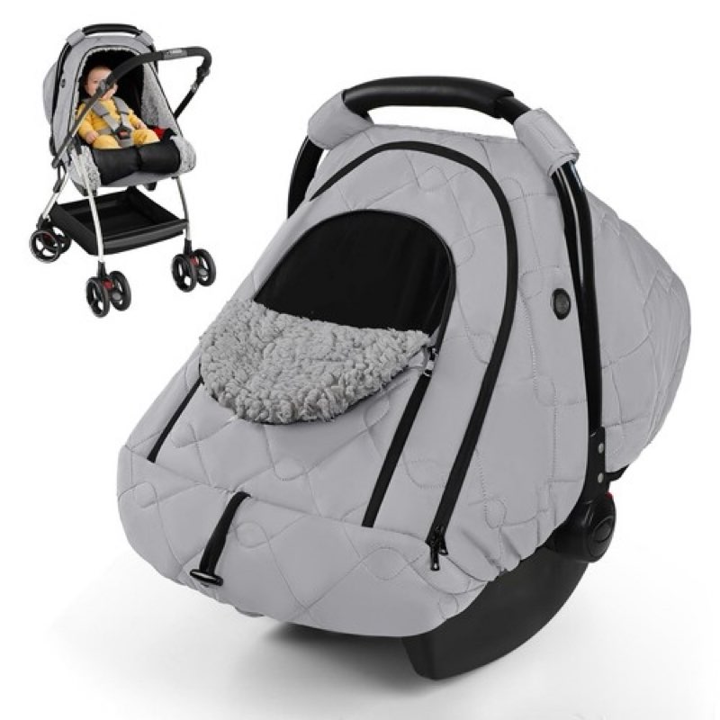 Baby Car Seat Cover Winter, Waterproof Baby Carseat Cover for Girl Boy with Mesh, Warm Fleece Infant
