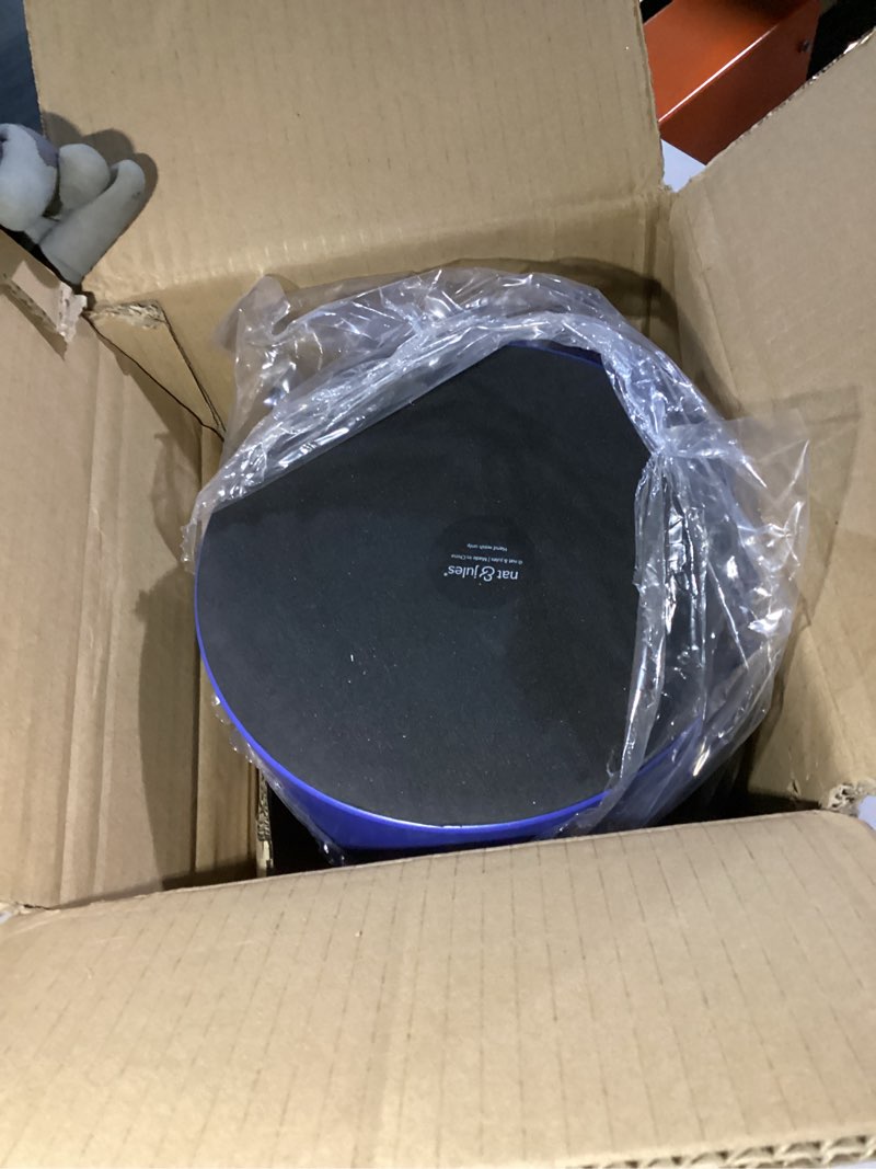 Condition photo showing Good Condition for Round 9.5 x 8 Iron Metal Bathroom Trash Can Wastebasket Home Office Bedroom Fits 2.25 Gallon Trash Bag Liner, Navy Blue