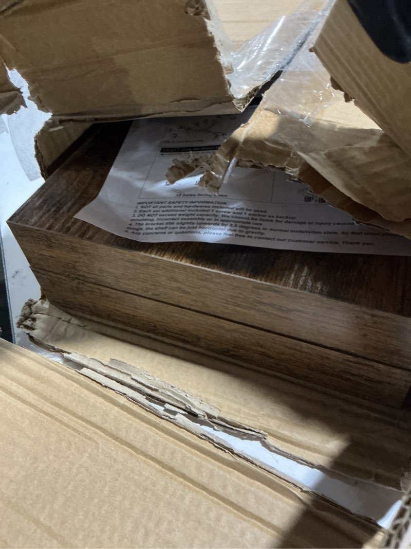 Condition photo showing As Is for QEEIG Floating Shelves for Wall 35.4" Long - Wall Mounted Shelf Bathroom Kitchen Living Room Bedroom Farmhouse Home Decor Display Bookshelf Large 35.4 x 9.3 inch Set of 2, Rustic Brown (008-90BN) 35.4" A. Brown