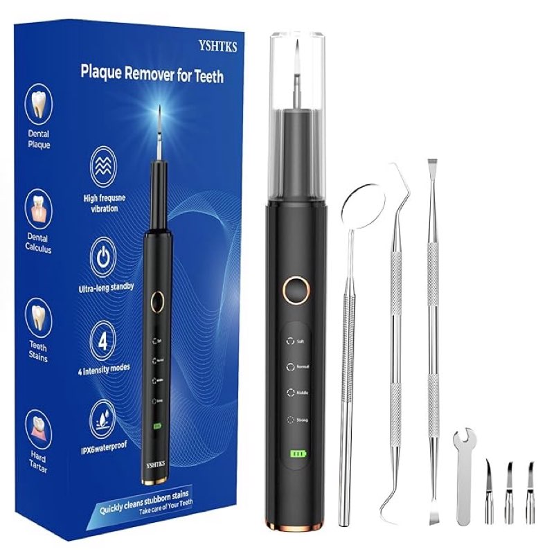 Plaque Remover for Teeth - Tartar Remover for Teeth, Dental Calculus Remover Teeth Cleaning Kit 4 Speed Modes with 4 Replaceable Heads, IPX6 Waterproof with LED Light