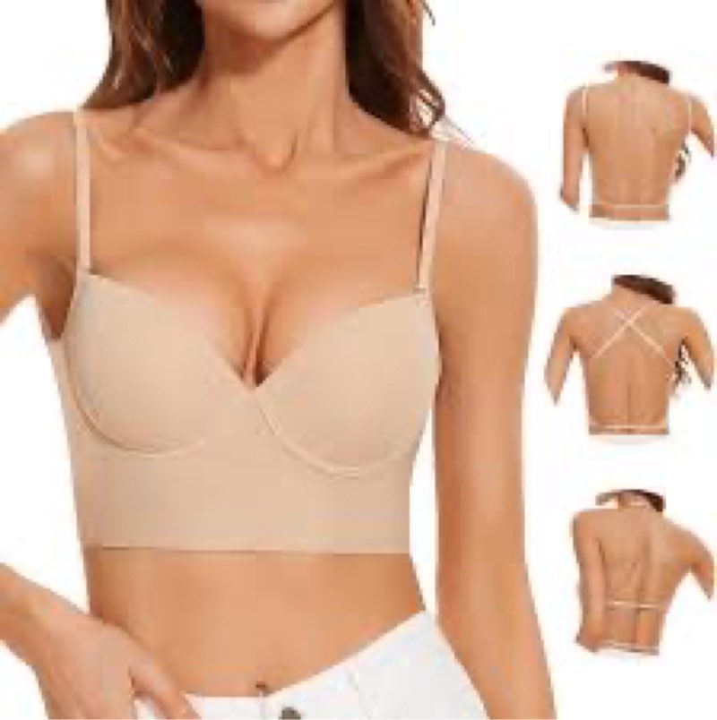 Low Back Bras for Women-Seamless Invisible Backless Bra-Lightly Lined Secret Plunge Open Back Multiw