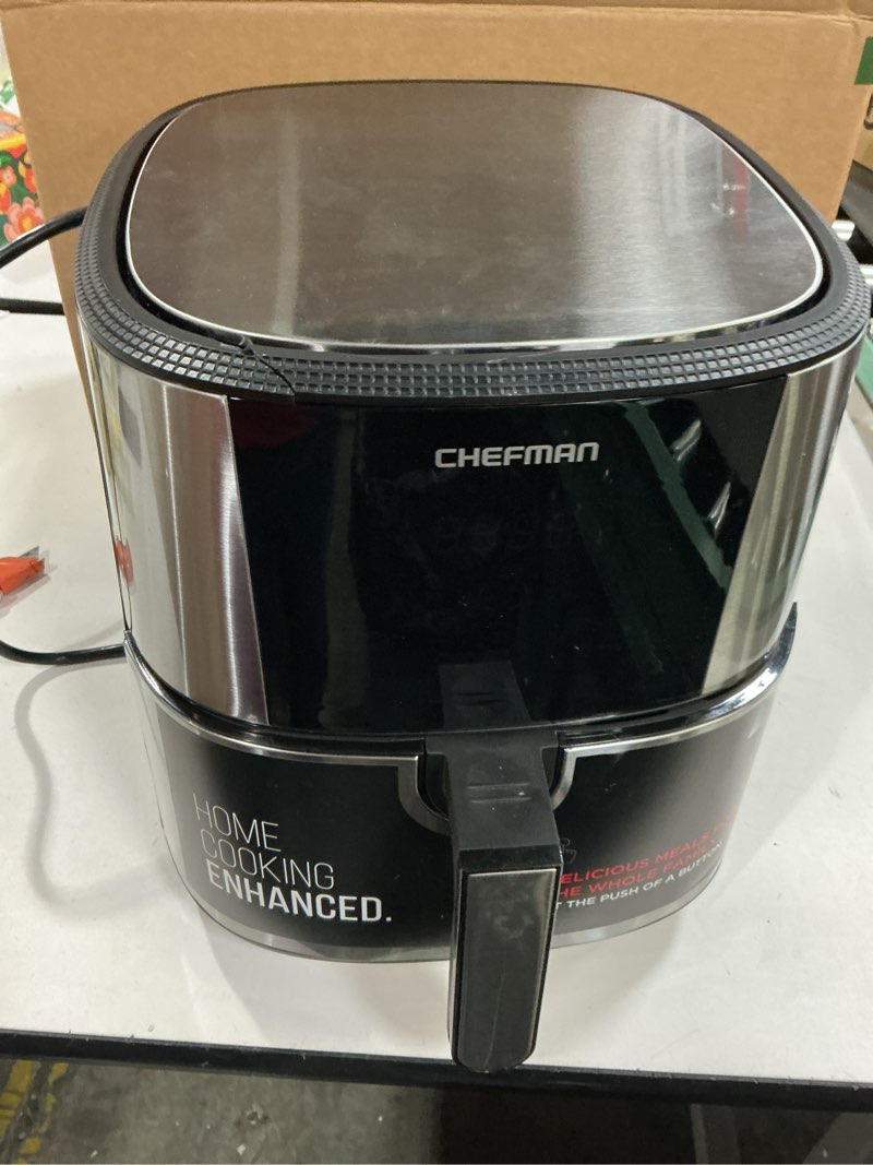 Condition photo showing As Is for Chefman Air Fryer 8 Qt | TurboFry® 4-in-1 with 450°F Hi-Fry Option for Crispier Results | Bake, Dehydrate, Frozen | XL Nonstick Dishwasher-Safe Basket | Stainless Steel 8 Quarts Stainless steel