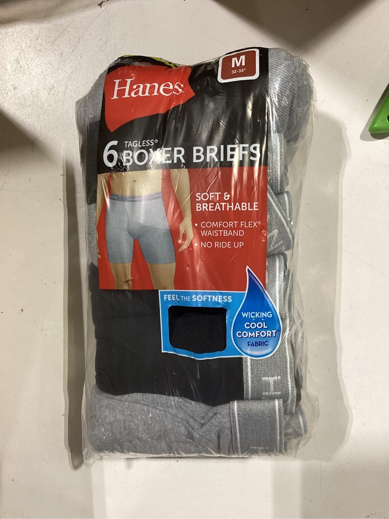 Condition photo showing As Is for hanes mens underwear boxer briefs pack, cool & breathable cotton moisture-wicking underwear for men, no ride up medium black/gray - 6 pack
