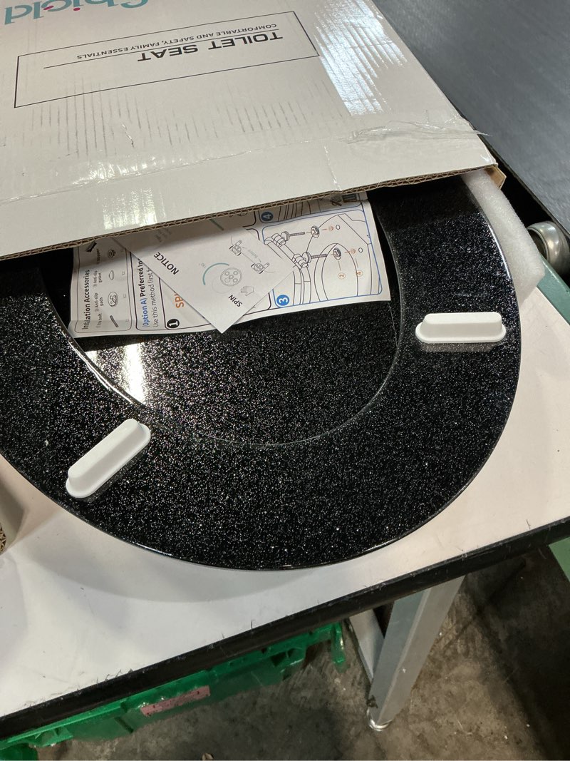 Condition photo showing Good Condition for angol shiold glitter toilet seat molded wood elongated toilet seat with quietly close and quick release hinges, easy to install also easy to clean (elongated 18.5'', black) elongated 18.5‘’ black