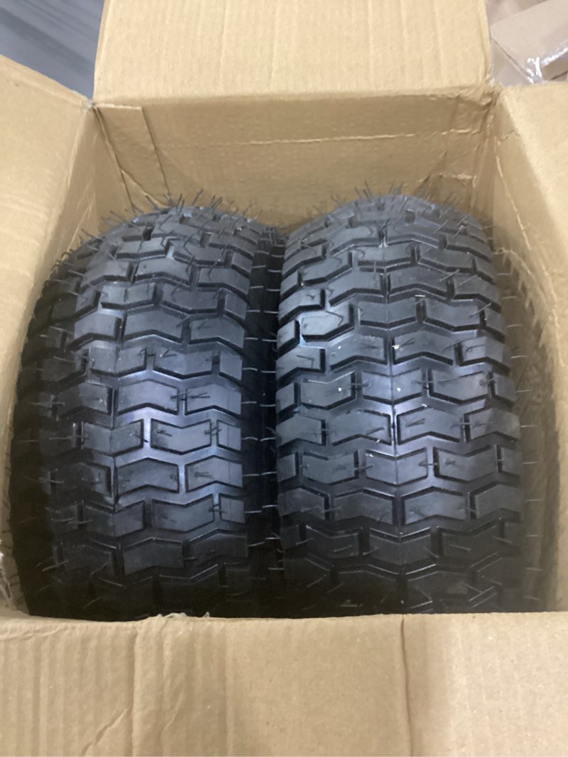 Condition photo showing Good Condition for gicool 15x6.00-6 rubber lawn mower tire and wheel, 2 pcs replacement 15x6-6nhs riding mowers lawn tire and wheel with bearing bore 3/4", 3" centered hub