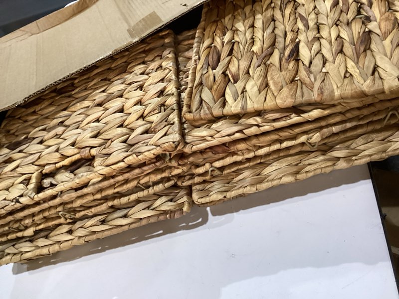 Condition photo showing Good Condition for 12x12x10 Water Hyacinth Storage Basket Large, Folding Cube Woven Wicker Storage Basket for Shelves, Pantry Baskets Organization and Storage, Kitchen Storage Baskets, Large Rattan Basket Set of 3