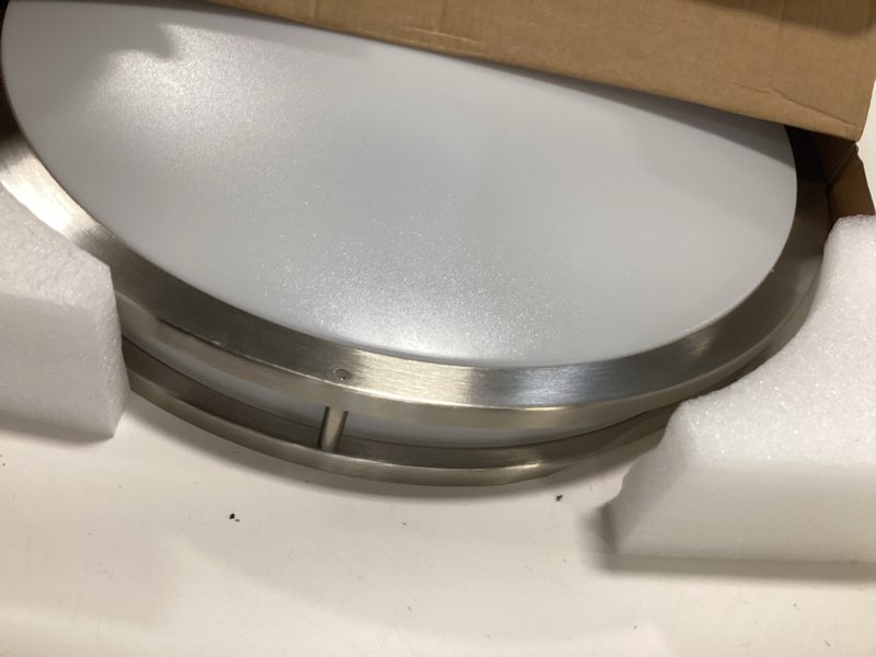 Condition photo showing As Is for 16Inch Flush Mount LED Ceiling Light Fixtures, 5CCT Adjustable 2700K 3000K 4000K 5000K 6500K, Dimmable Close to Ceiling Light for Kitchen, Bathroom, Kitchen, Bedroom, Brushed Nickel, 1 Pack Nickel 16inch (1 pack)