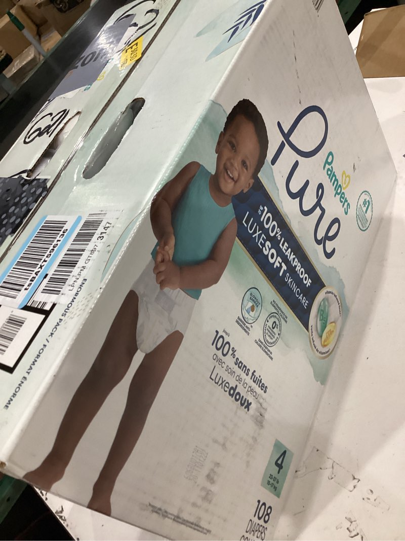 Condition photo showing Good Condition for pampers pure baby diapers, size 4 (22-37 lbs), 108, up to 100% leakproof, premium hypoallergenic soft diapers size 4 108