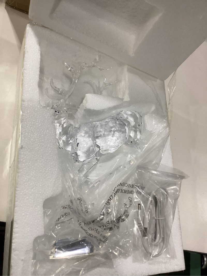 Condition photo showing New/Like New for 11.8" Tall White Acrylic Christmas Reindeer Figurines with LED Light, Large Deer Statues Sculpture Tabletop Ornaments for Cabinet Mantel Shelves Fireplace Home Décor Accents Collectible Gift Figurines