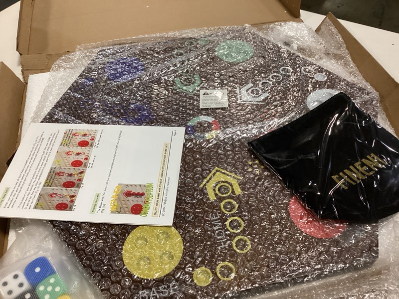 Condition photo showing Good Condition for Wooden Board Games, Marble Board Game Original with Dual Sides Fast Track Board Game for 2 to 6 Players, Double Side Marble Game, 6 Colors 30 Marbles Set and 6 Color 6 Dice,Pouch (20" Dark) Dark(20")