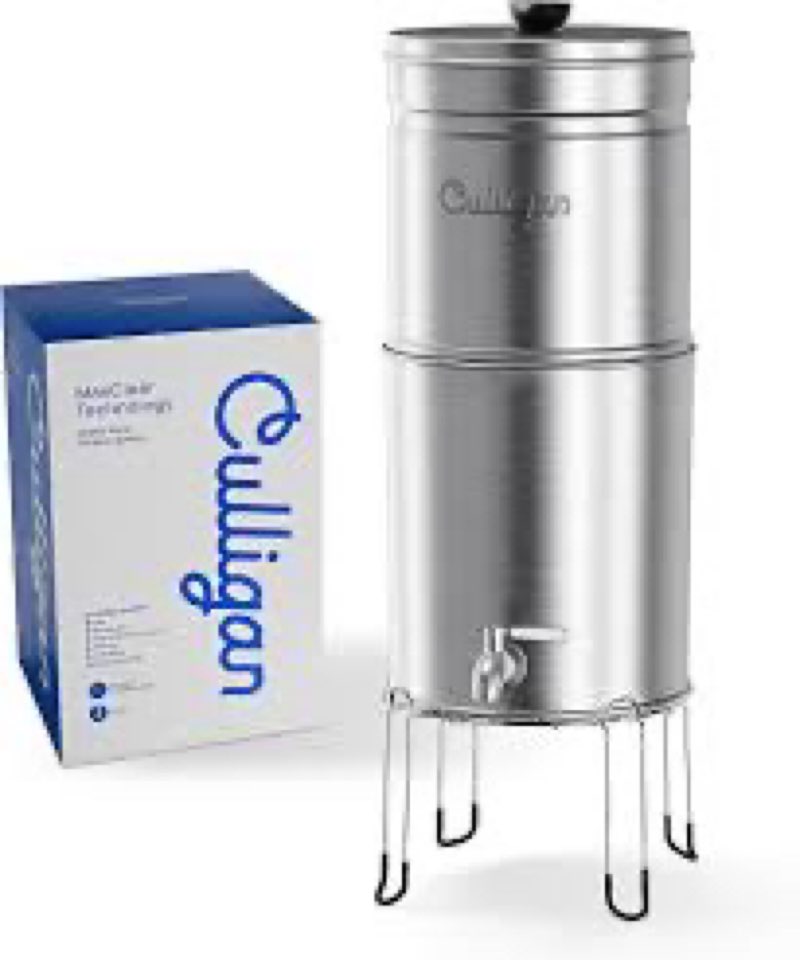 Culligan MaxClear 3 Gallon Gravity Water Filter System, Brushed Stainless-Steel Countertop Water Fil