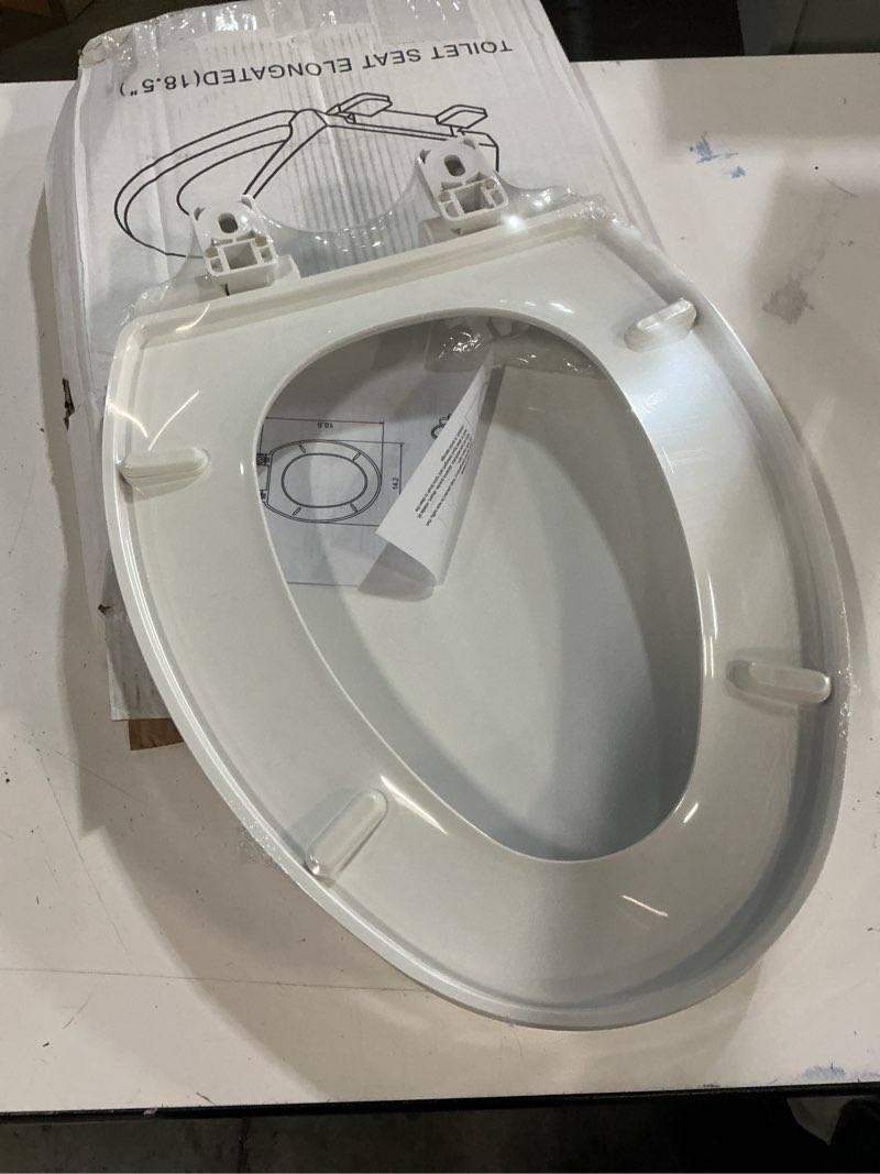 Condition photo showing New/Like New for Elongated Toilet Seat, 18.5” Soft/Slow Close Oval (Oblong) Toilet Seat for Elongated Toilets, No-Slam Quiet-Close Lid, Easy-to-Install & Clean, Durable Never-Loosen White Plastic Seat White Elongated(Oval)