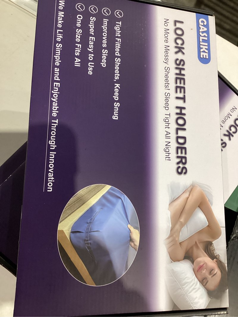 Condition photo showing New/Like New for Lock Bed Sheet Holders with Anti-Slip Pads for Corners, Secure Bed Sheets Firmly in Place, Heavy Duty Bed Sheet Holder Straps for No More Loose Sheets, Easy Installation for All Mattress Sizes (4Pcs)