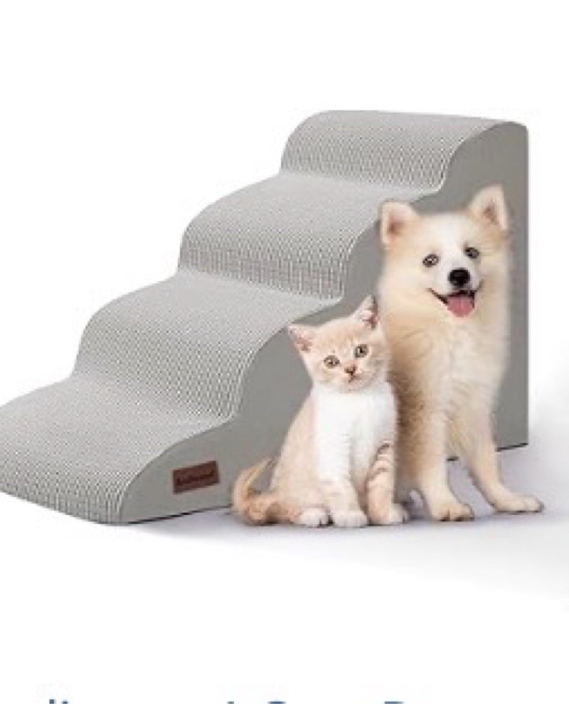 List   Click to see full view                  2+    4 VIDEOS Dog Stairs Ramp for Bed and Couch,4 Step Dog Steps for Small Dogs,Pet Stairs with Non-Slip Bottom for Old Cats,Indoor Pet Steps,Comfort,Durable,17.4" H,Light Grey