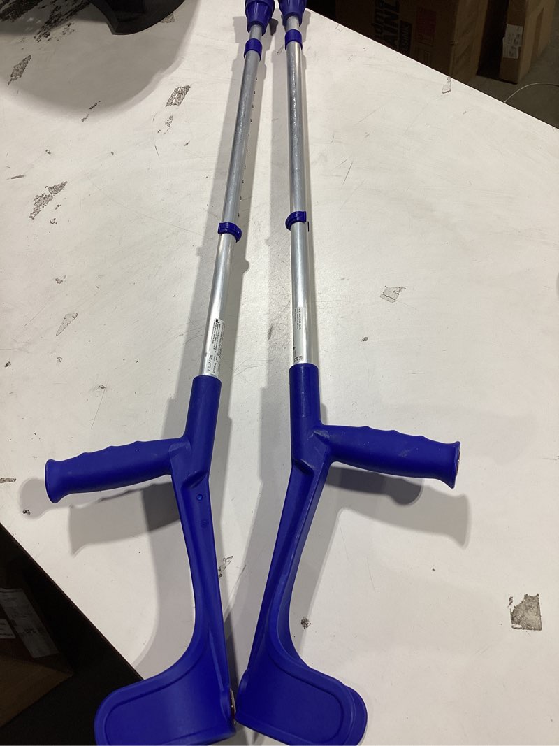 Condition photo showing Good Condition for pepe mobility forearm crutches for adults (x2 units) open cuff, adjustable height, aluminium, lightweight elbow crutches, made in europe blue