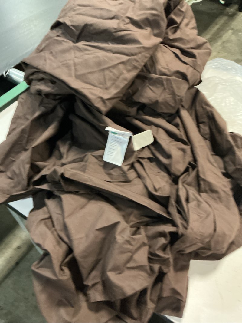Condition photo showing As Is for organic brushed cotton sheet set espresso king