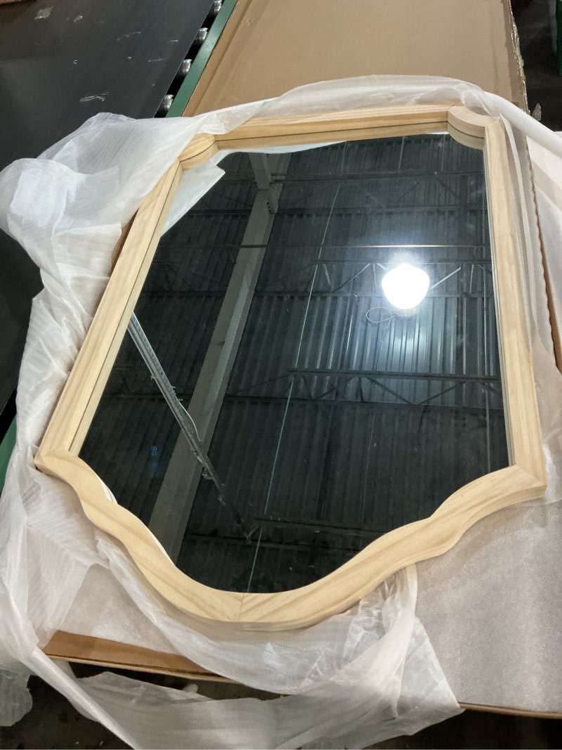 Condition photo showing Good Condition for ULIKE Rectangular Wood Mirror with Natural Wooden Bead Frame, 24x36 Inch Rustic Farmhouse Wall Mirror for Bathroom Nursery Bedroom Living Room Brown A Bead Rustic Brown 24\"L x 36\"W ( similar). 