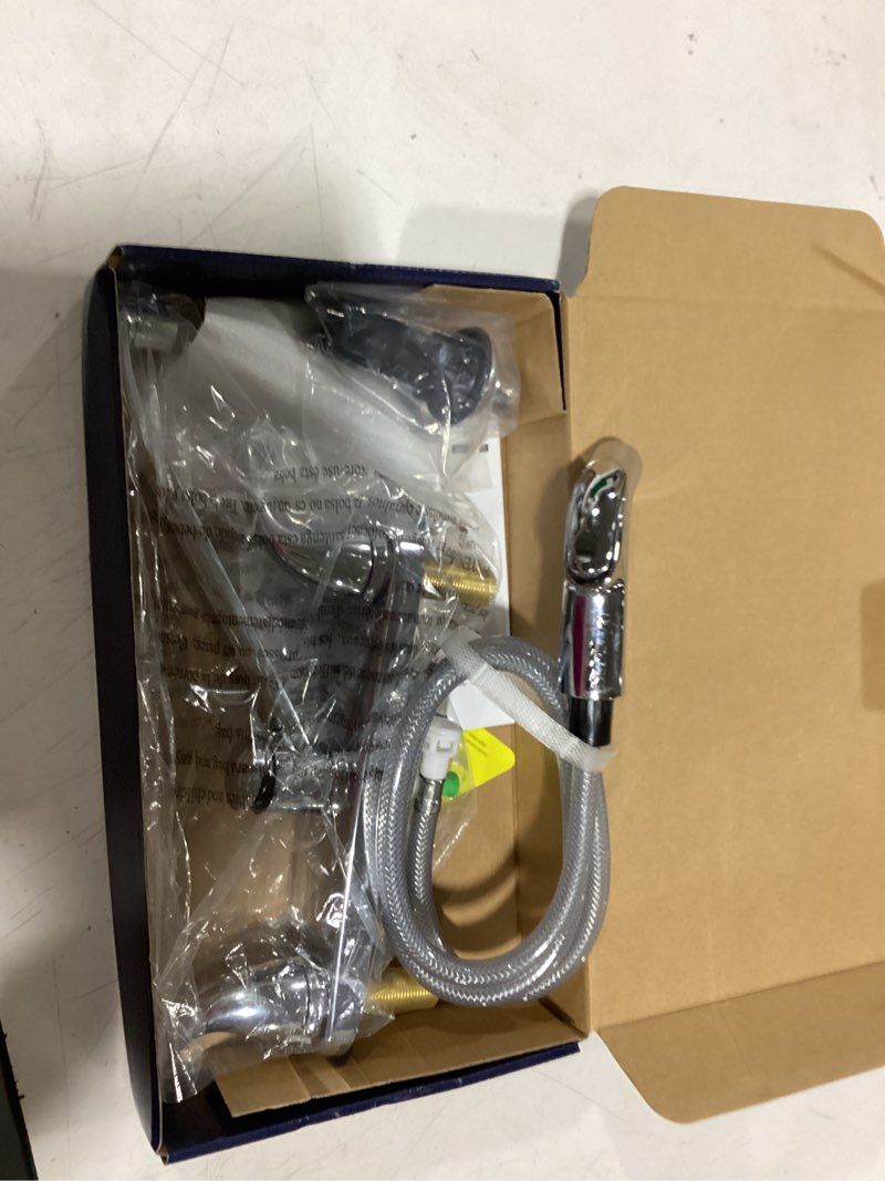 Condition photo showing Good Condition for project source dover chrome double handle deck-mount kitchen faucet (includes deck plate) (includes side sprayer)