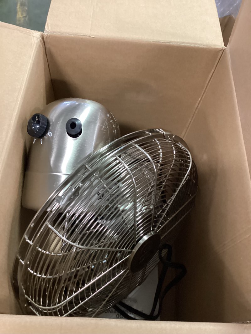 Condition photo showing As Is for Good Housekeeping All-Metal (92605) Oscillating 12" Retro Desk Office Table Fan (Brushed Nickel)