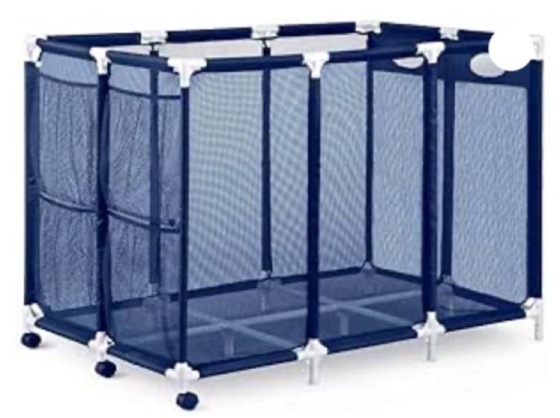 modern blue pool storage bin - xx-large | nylon mesh basket organizer for your goggles, beach balls, floats, swim toys & accessories | air dry quickly & easily roll to your home garage or shed, white