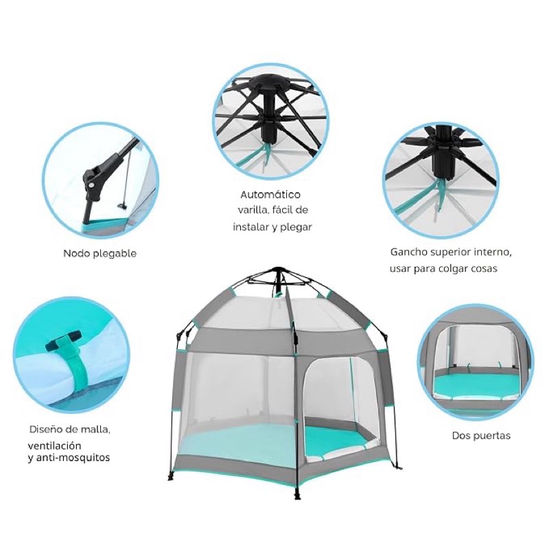 bend river - baby playpen with canopy, portable baby beach tent, indoor and outdoor toddler play area, foldable baby mosquito net - gray