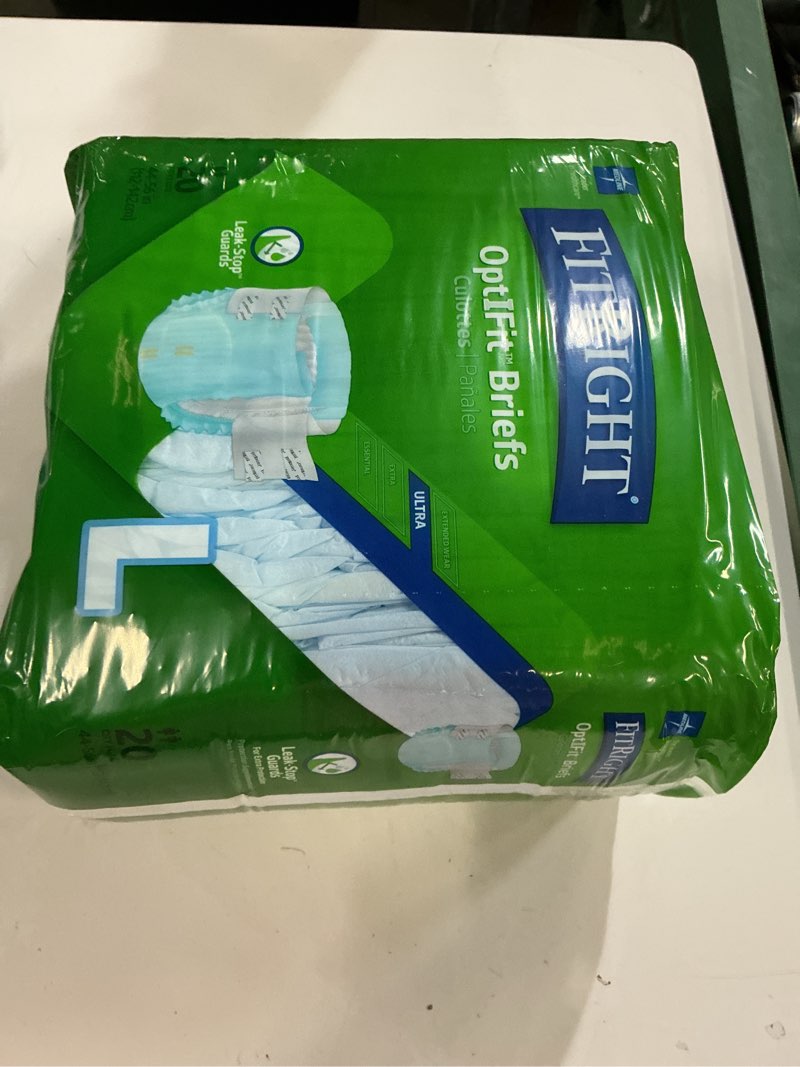 Condition photo showing New/Like New for FitRight Ultra Adult Diapers, Disposable Incontinence Briefs with Tabs, Heavy Absorbency, Large, 44\"-56\", 