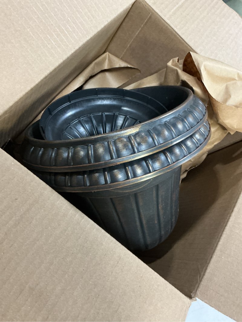 Condition photo showing Good Condition for pack of 2,arcadia garden products pl20cp classic traditional plastic urn planter indoor/outdoor 10\" x 12\", brushed copper brushed copper 10\" x 12\"