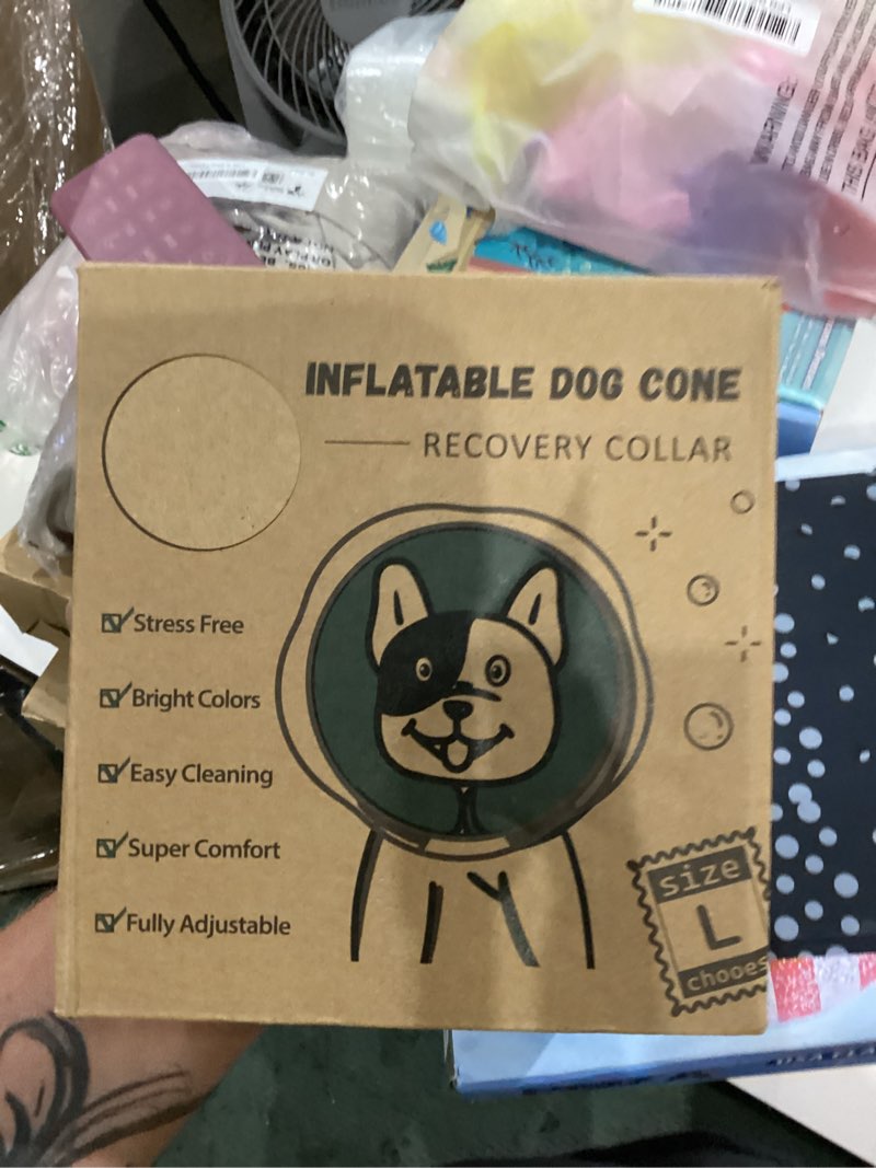Condition photo showing Good Condition for elevated inflatable dog cone collar alternative after surgery, dog donut collar, soft pet cone to stop licking for small medium large dogs donut blue l(neck 12"-16")