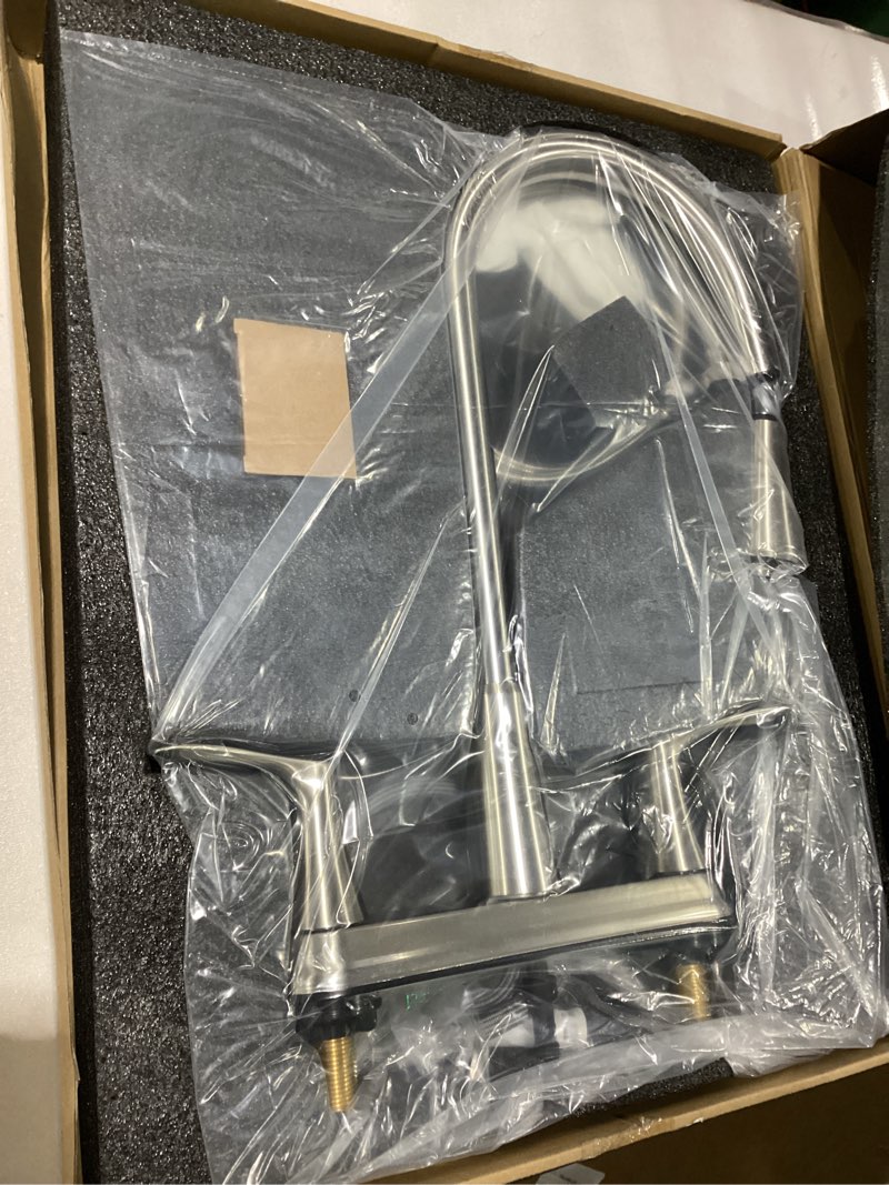 Condition photo showing Good Condition for HOMELODY 2 Handles Kitchen Faucet with Pull Down Sprayer for 3 Hole Sink, 8 inch 360° Rotating Spout Centerset Kitchen Sink Faucet with Water Lines Brushed Nickel