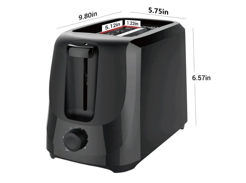 mainstays 2-slice toaster with 6 shade settings and removable crumb tray, black