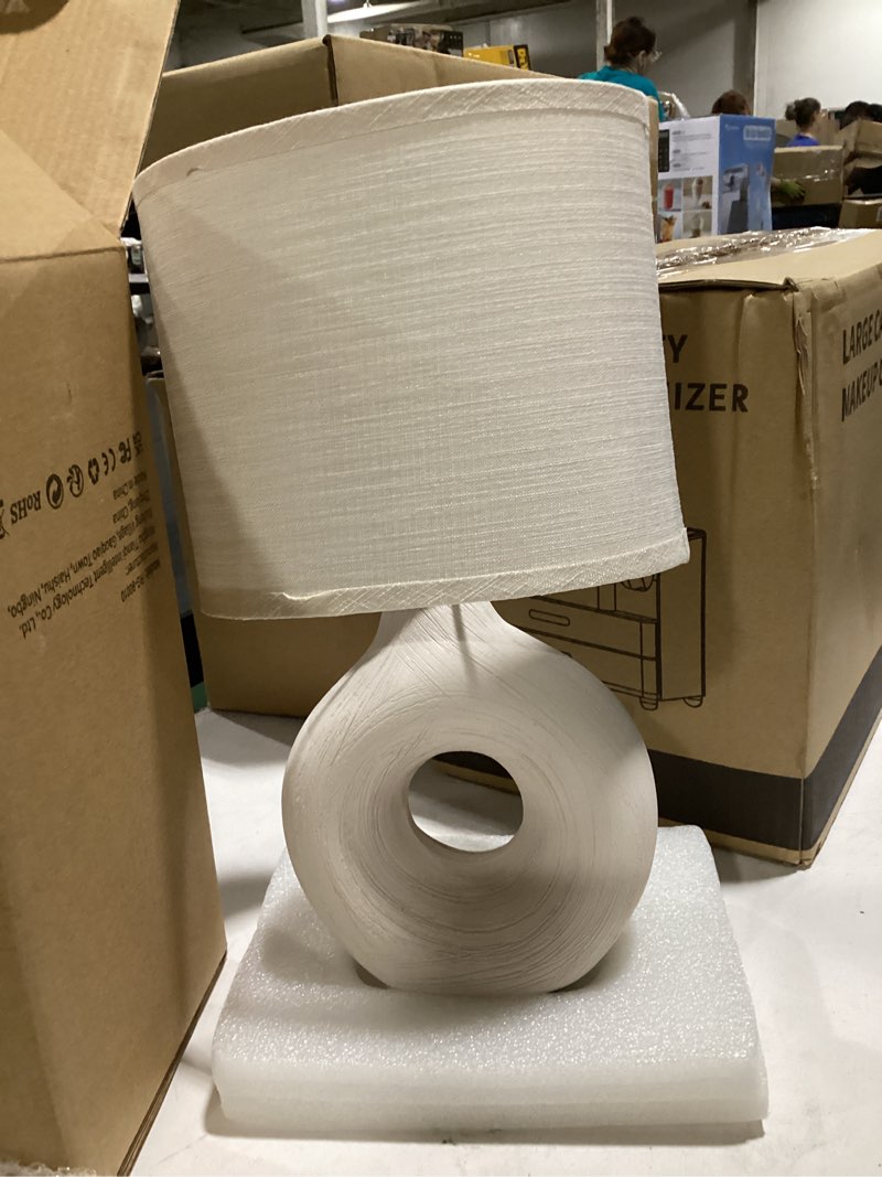 Condition photo showing Good Condition for umexus 10’’ small cordless table lamp with timer & dimmer, battery operated rechargeable lamp with remote, portable light for bedroom living room outdoor patio bedside bathroom fabric shade beige mini-10"h-donut ceramic base