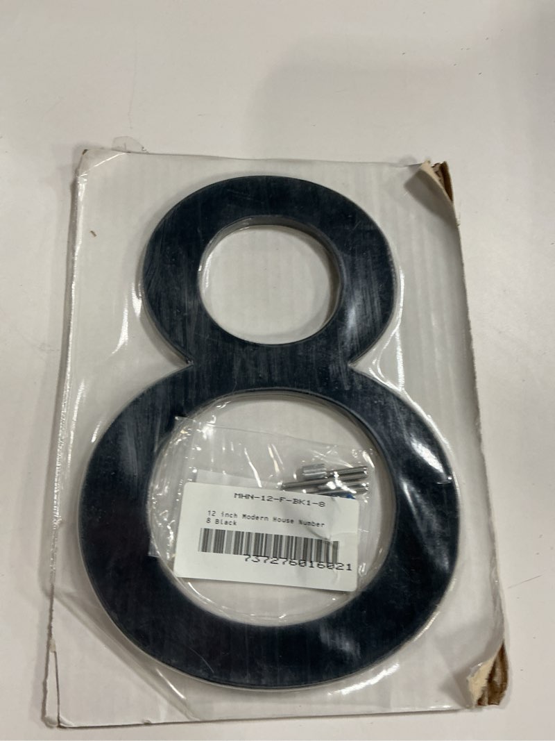Condition photo showing New/Like New for Montague Metal Products MHN-12-F-BK1-8 12" Black Aluminum Floating or Flat Modern 0-9-1 House Number