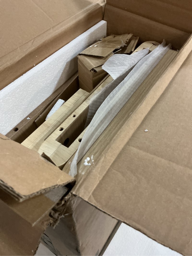 Condition photo showing As Is for LYNCOHOME Fluted Nightstand with Charging Station, 19.7 inch Wide End Table with 2 Drawers, Modern Wood Bedside Table for Bedroom,Natural,1 Pcs 15"D x 19.7"W x 25.5"H?2 Drawers? Natural 1