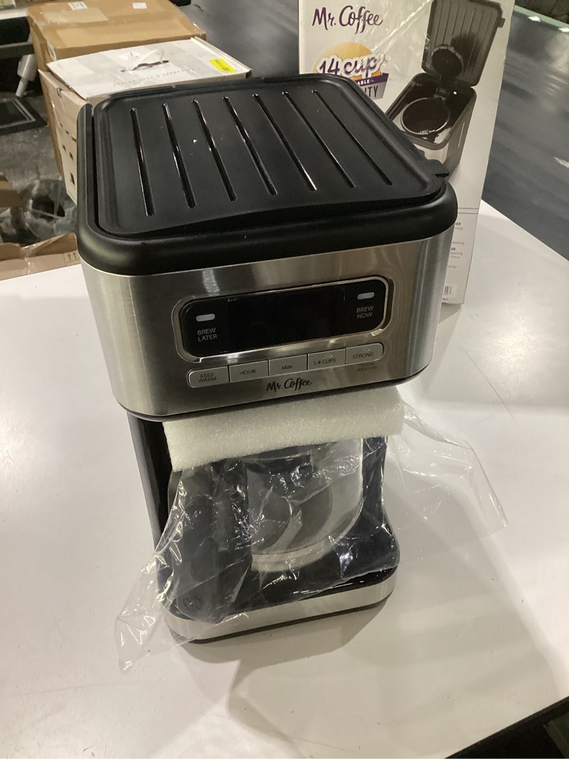Condition photo showing As Is for mr. coffee 14 cup programmable coffee maker stainless steel