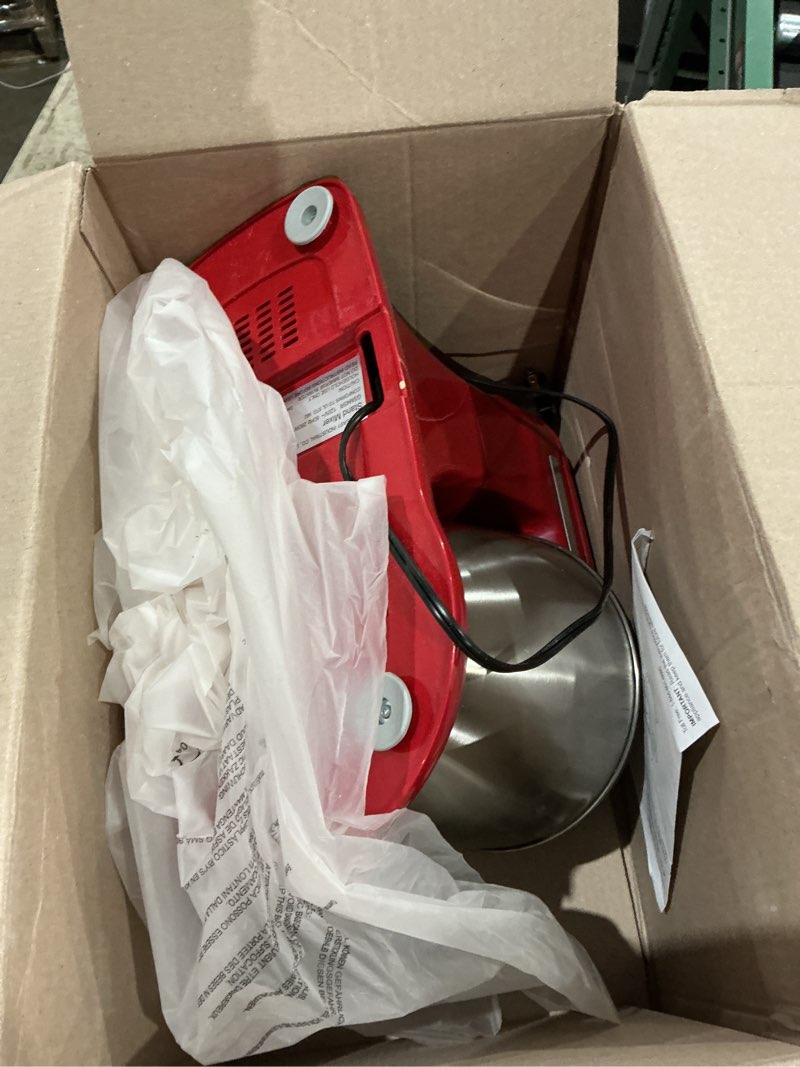 Condition photo showing As Is for geek chef electric stand mixer, 4.8qt 12 speeds tilt-head food mixer with dough hook, whisk, beater, bowl, rotary knob for home kitchen use, wild red