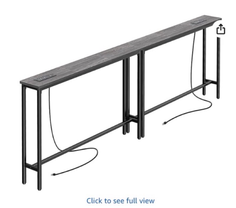 (Incomplete) SUPERJARE 5.9 Inch Narrow Console Table with Outlet, Sofa Table Set of 2, Total Length 78.8'', Behind Couch Table, Long Entryway Tables with Charging Station, for Living Room, Hallway, Charcoal Gray