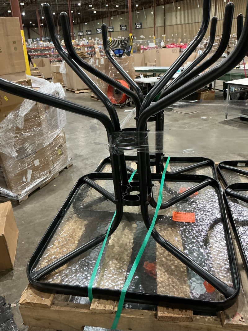 Condition photo showing As Is for outdoor square glass patio table, tempered glass top bistro table with rust-resistant metal frame, small coffee table for balcony, garden, patio 23.6*23.6*28in