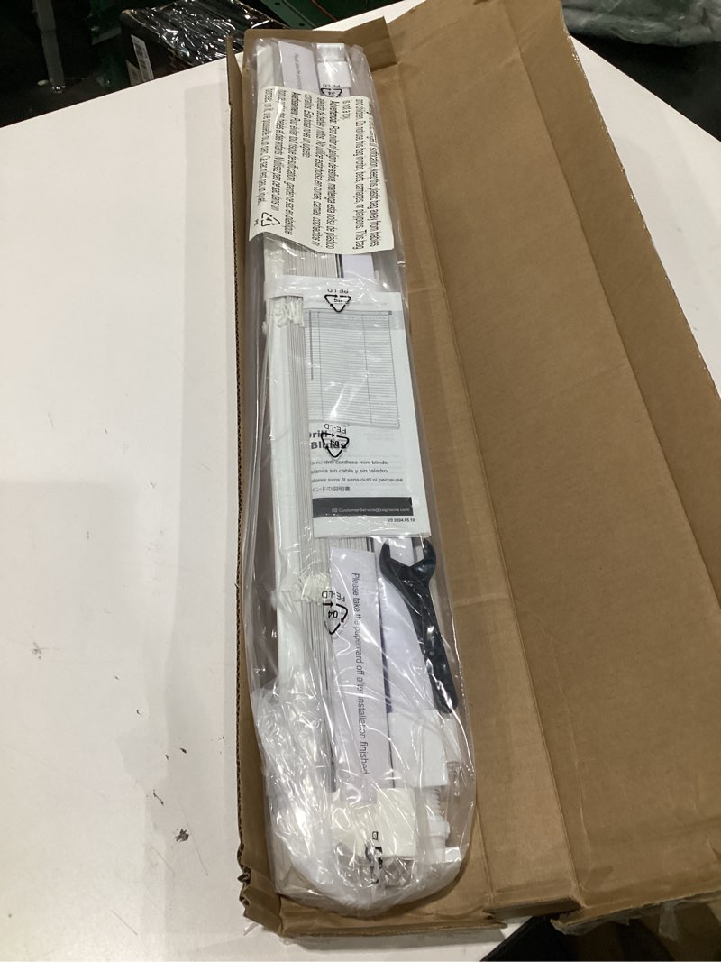 Condition photo showing Good Condition for lazblinds no drill blinds for indoor windows, cordless 1" vinyl mini blinds, privacy s-curve blinds for windows, room darkening horizontal window blinds and shades for home, 20" w x 48" h, white white 20" w × 48" h