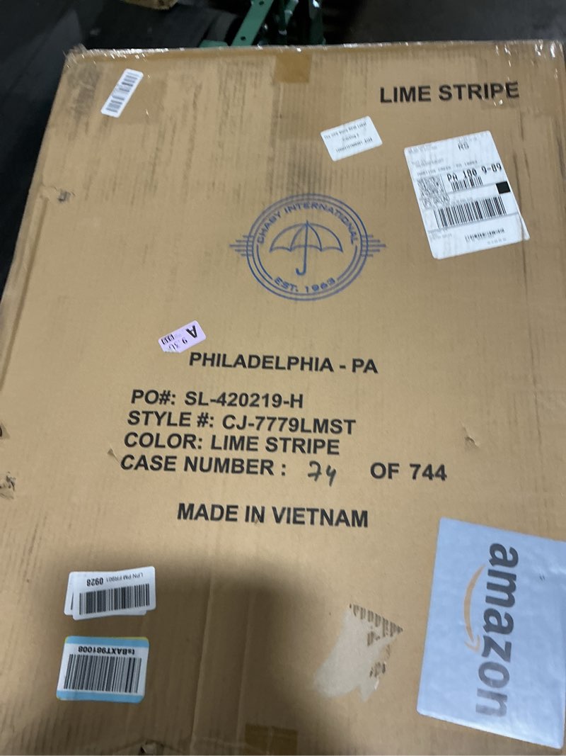 Condition photo showing Good Condition for Chaby International | Caribbean Joe | High Weight Capacity, Portable Folding Backpack Beach & Camping Chair | Four Reclining Positions, Head Pillow, Cup Holder, Wooden Armrests | (Blue, Lime Stripe)