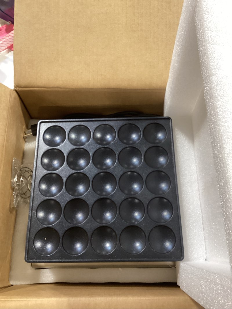 Condition photo showing Good Condition for 110v us commercial 25pcs mini pancake maker,950w mini dutch pancake maker,non-stick,dutch poffertjes grill,stainless steel,breakfast,snacks,desserts.