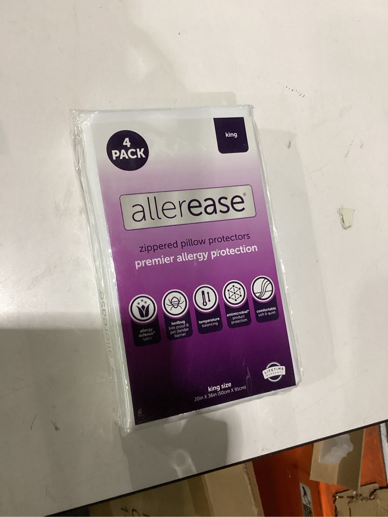 Condition photo showing Good Condition for set of 4 king allerease pillow protectors - temperature balancing, allergist recommended - premium breathable, zippered protectors king white