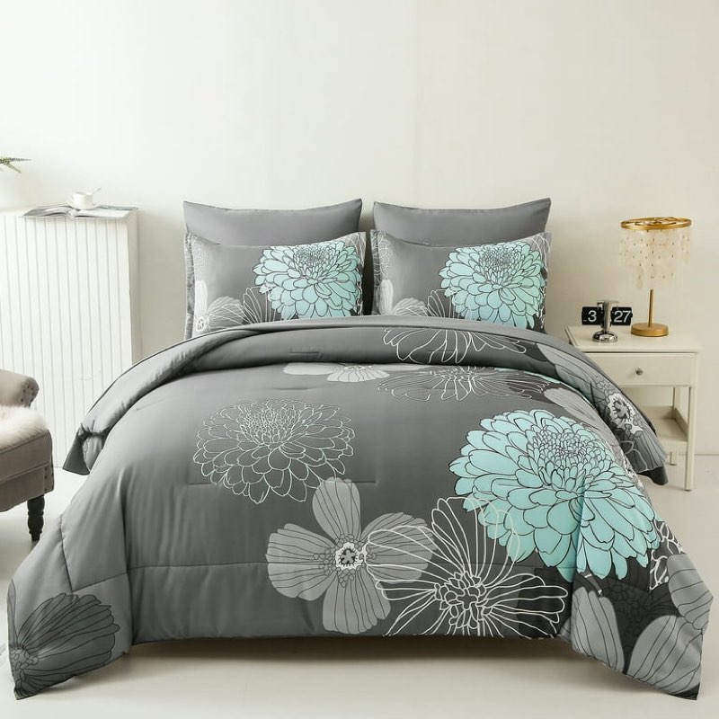 dintszyayue boho floral bed in a bag king,7pcs comforter set microfiber bedding set adult(90"x104")