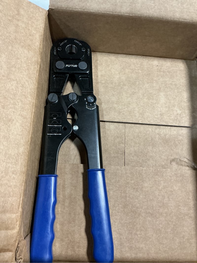 Condition photo showing Good Condition for pex crimping tool set interchangeable jaw with 4 sizes - 1", 1/2", 3/4", 3/8" for copper crimp rings, includes go/no-go gauge, complies with astm f1807 standard 1'' crimper with 1/2'' 3/4'' 3/8'' jaws