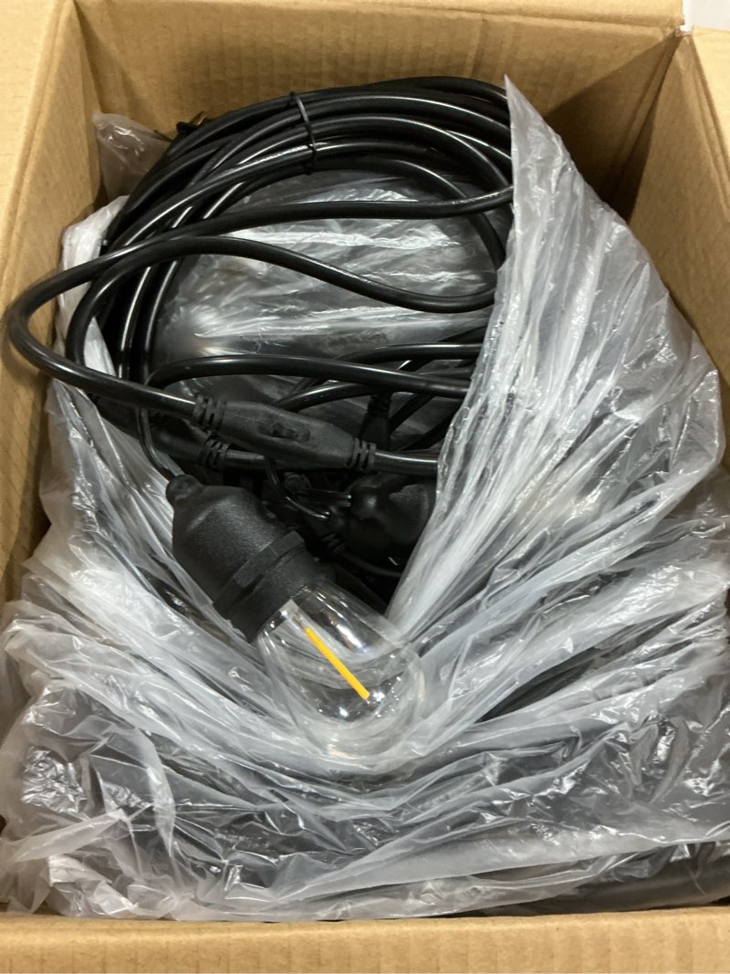 Condition photo showing Good Condition for lakumu outdoor string lights 96ft(48×2), commercial grade heavy duty patio lights with dimmable s14 shatterproof led bulbs, linkable waterproof bistro lights for outside deck backyard cafe market black-2700k 96ft(48ft*2)