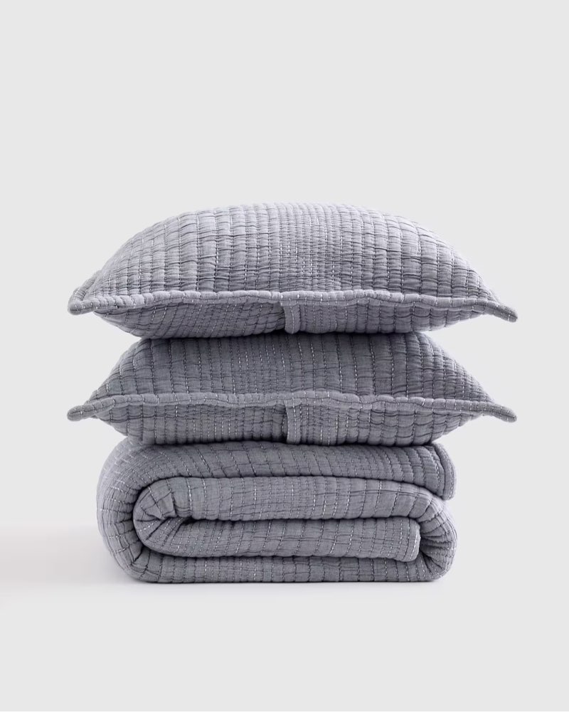 quince organic cotton channel stitch coverlet set full/queen