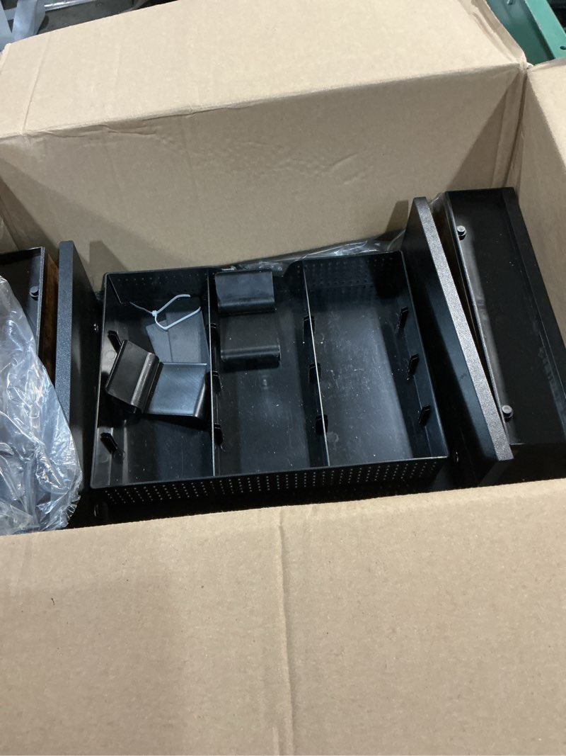 Condition photo showing As Is for Simple Houseware Desk Dual Monitor Stand Riser with Drawer, Rustic Brown