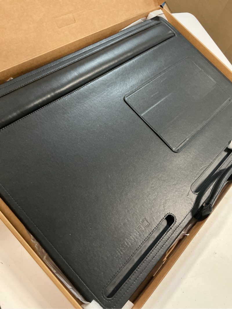 Condition photo showing Good Condition for cennbie leather lap desk with memory foam cushion 24x16 inches- adjustable portable laptop tray fits 17 19 inch notebook - built-in wrist rest lightweight computer desk (black)